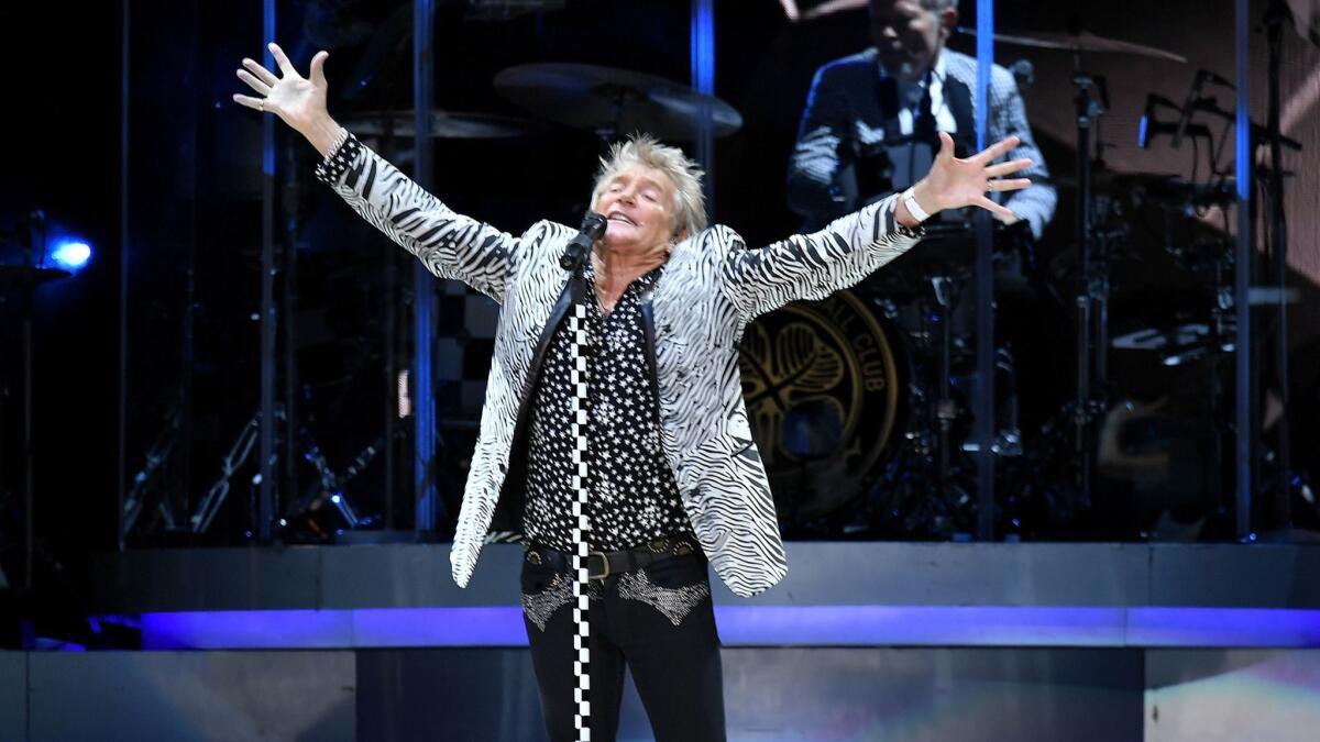 Singer Rod Stewart dedicated one of his songs to the late Sen. John McCain when he performed Aug. 26 in Chula Vista. He is shown here in his Aug. 7 show at Madison Square Garden.