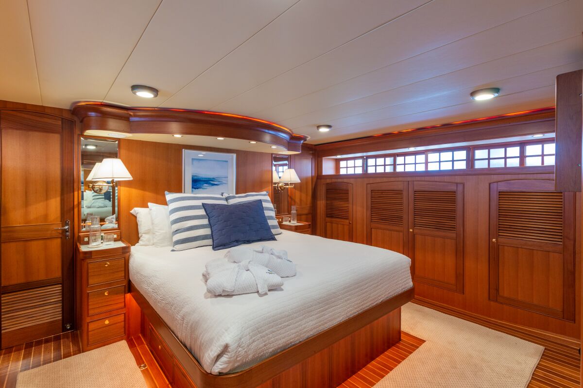 Living quarters on the Halcyon Seas yacht.