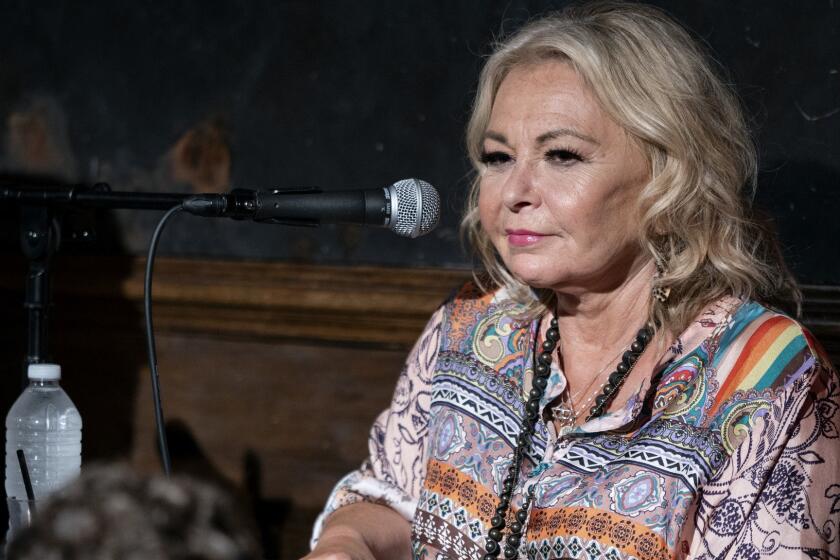 Roseanne Barr takes part in a special event and podcast taping at Stand Up NY, Thursday, July 26, 2018, in New York. (AP Photo/Craig Ruttle)
