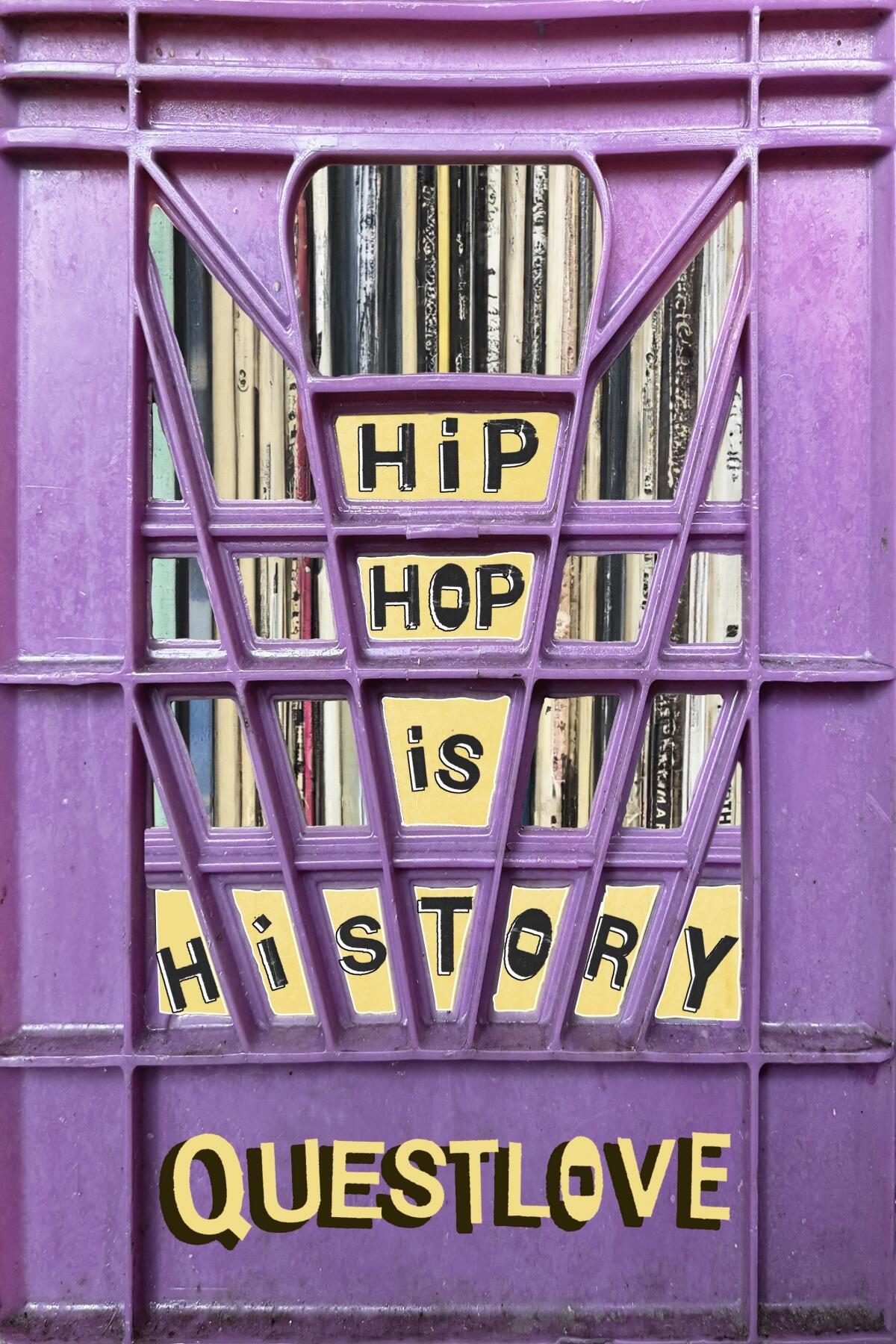 A purple book cover with the title. "Hip hop is history." by questlove
