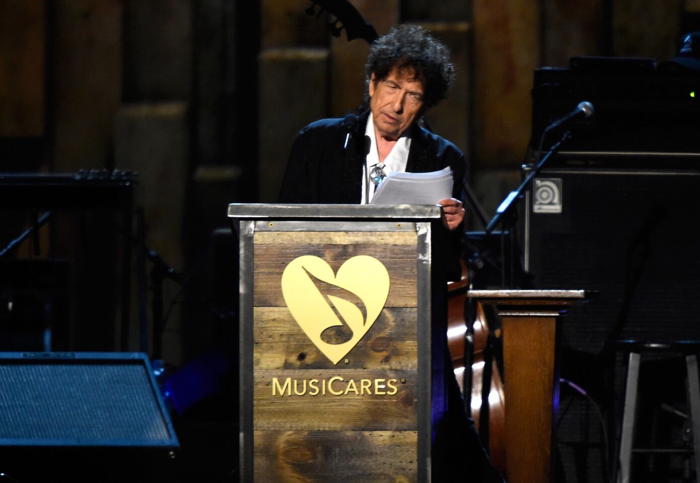 Dylan was honored at the MusiCares 2015 Person of the Year Gala on Feb. 6, 2015, where he delivered a lengthy speech about songwriting and musical inspiration.
