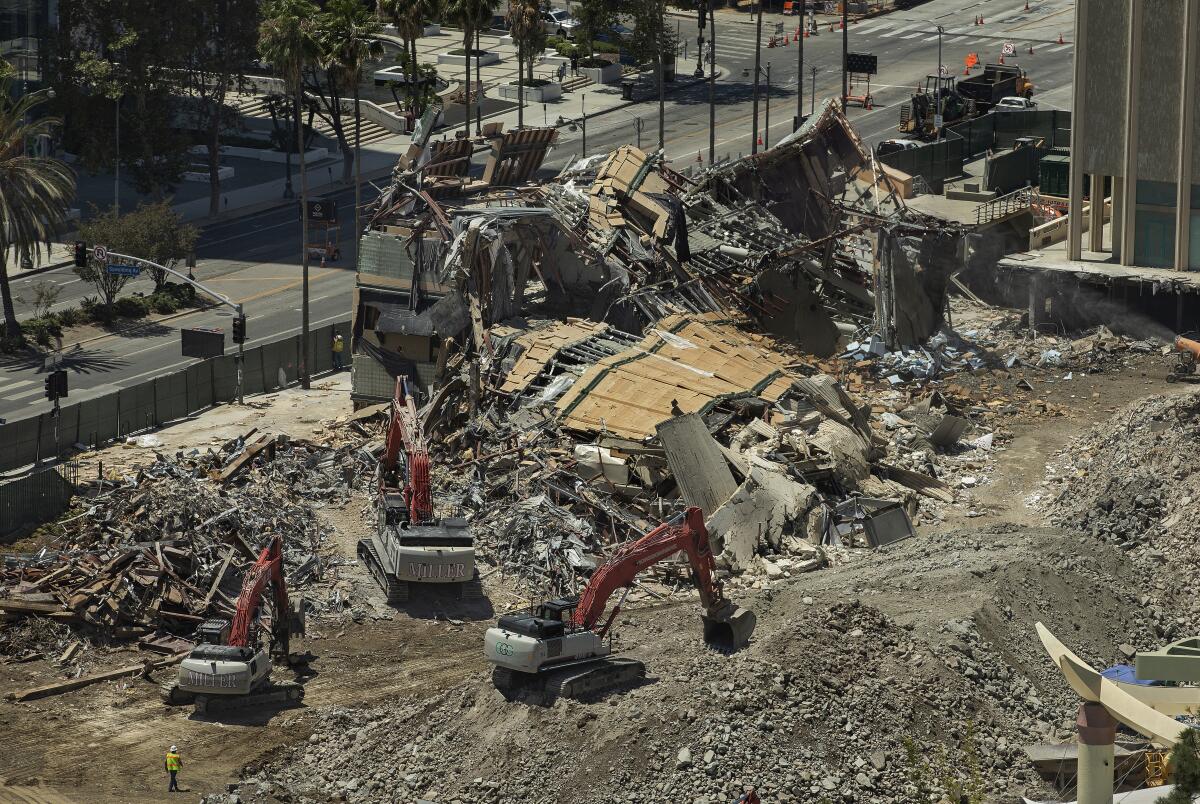 Remnants of the Art of the Americas Building during demolition at LACMA. 