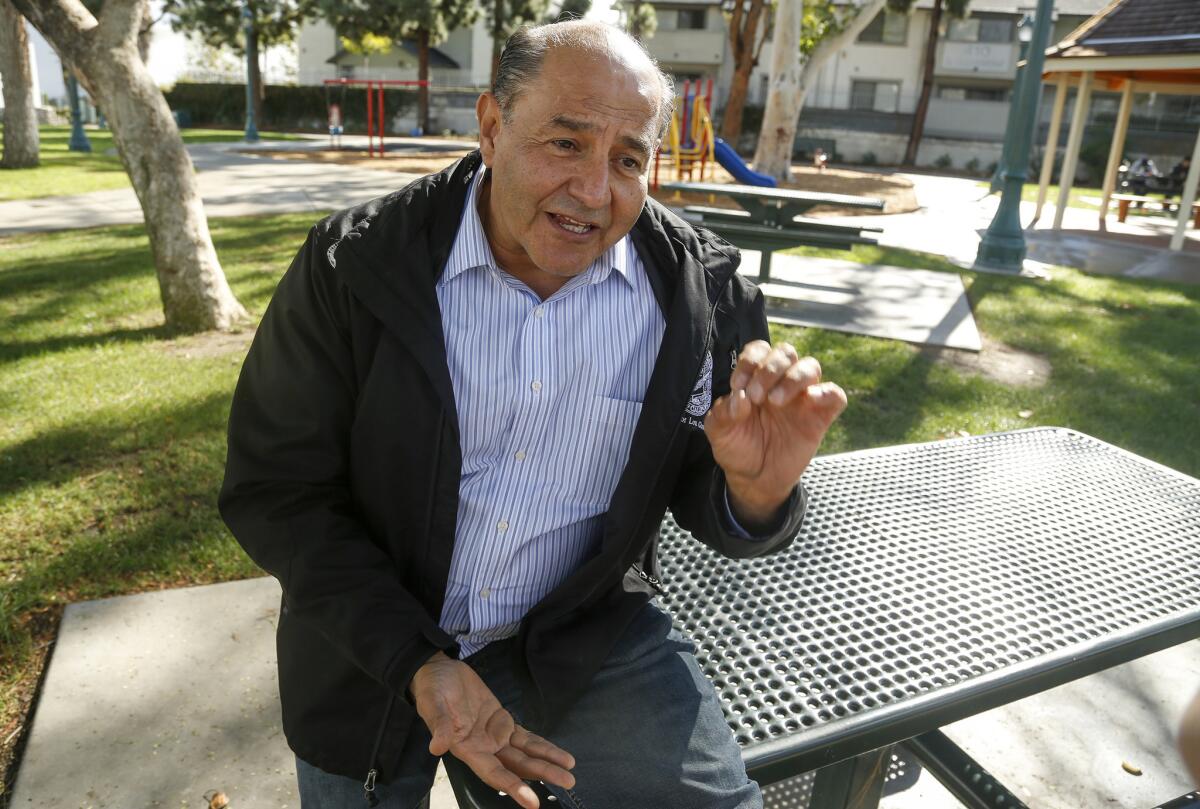 Lou Correa in Little People's Park, which was once a refuge for drug users. Today, the Anaheim Brewery and hip Anaheim Packing District are a couple of blocks away.