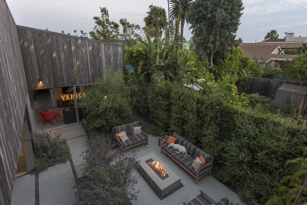 The view from the second floor into the common area of the duplex