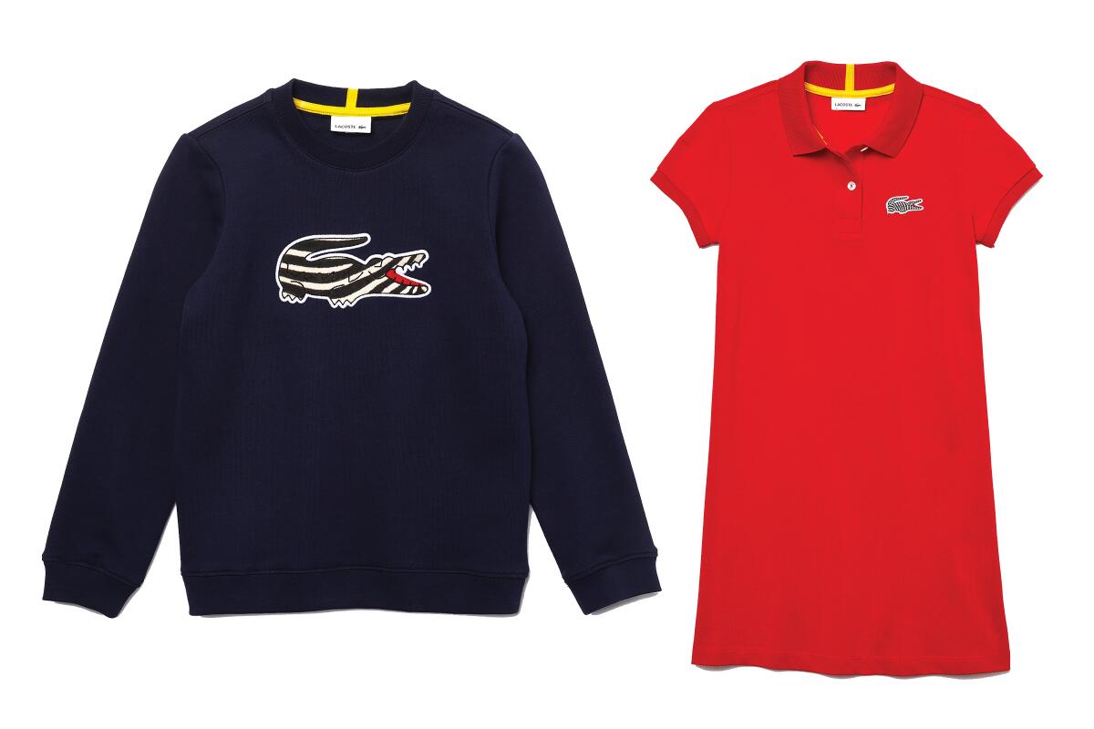Boys' National Geographic fleece sweatshirt and girls' National Geographic cotton pique polo shirt from Lacoste.