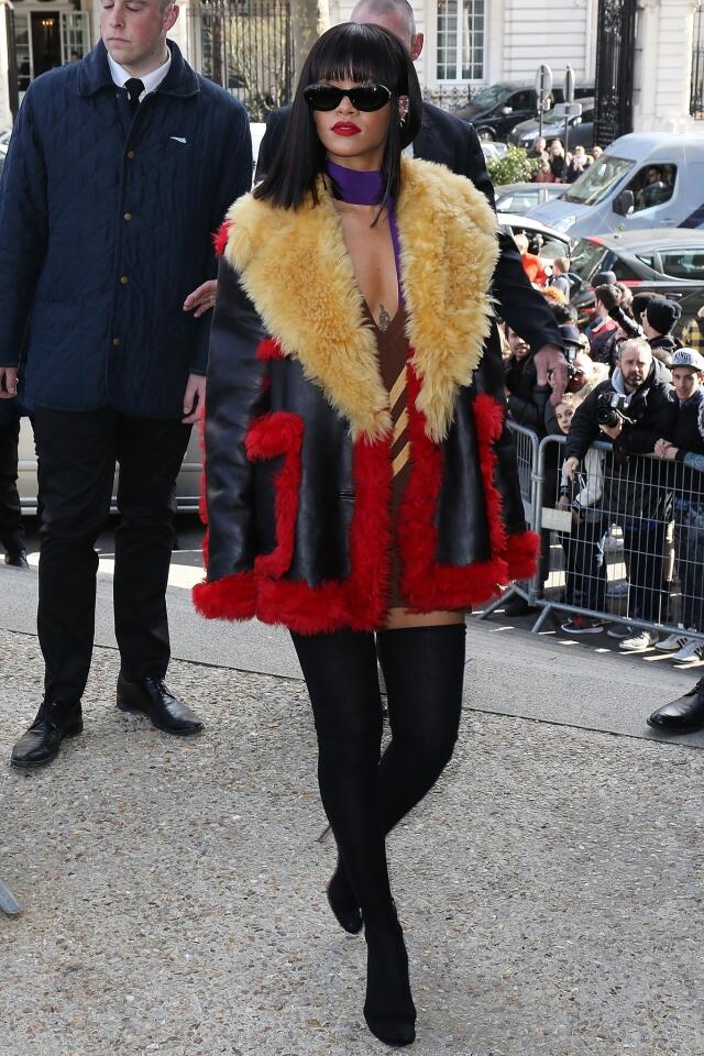 Rihanna attends the Miu Miu show during Paris Fashion Week.