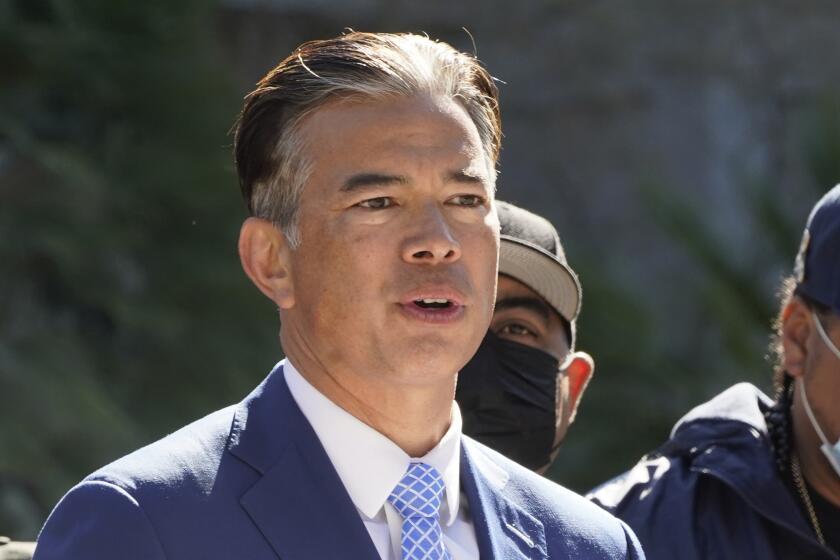 FILE - California Attorney General Rob Bonta speaks at a news conference at the Capitol in Sacramento, Calif., Feb. 23, 2022. California's attorney general says the state of Florida appears to have arranged for a group of South American migrants to be dropped off outside a Sacramento church. Bonta said Saturday, June 3, 2023 the individuals had documents purporting to be from the Florida state government. (AP Photo/Rich Pedroncelli, File)