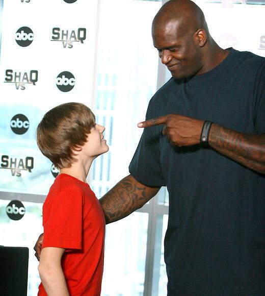 Biebs and Shaquille O'Neal face off while promoting Shaq's show "Shaq Vs." in Orlando, Florida, before their big dance-off.