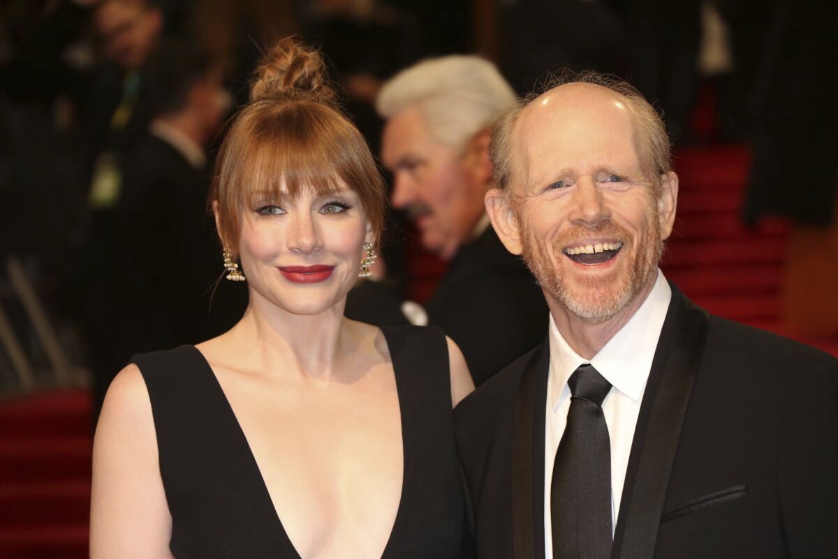 Bryce Dallas Howard and her father, director Ron Howard, at the British Academy Film Awards in 2017.