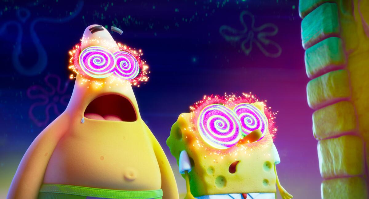 Patrick (voz de Bill Fagerbakke) y SpongeBob (voz de Tom Kenny) en "The SpongeBob Movie: Sponge on the Run."