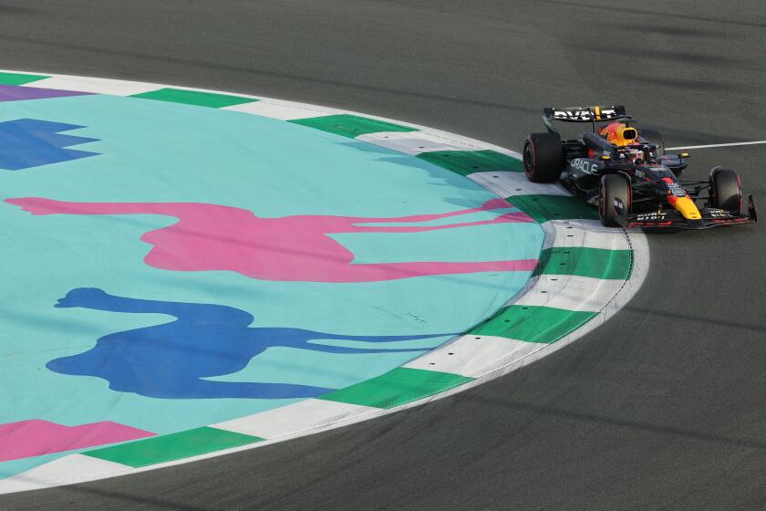 Red Bull Racing's Dutch driver Max Verstappen drives during the third practice session of the Saudi Arabian Formula One Grand Prix at the Jeddah Corniche Circuit in Jeddah on March 8, 2024. (Photo by Giuseppe CACACE / AFP) (Photo by GIUSEPPE CACACE/AFP via Getty Images)