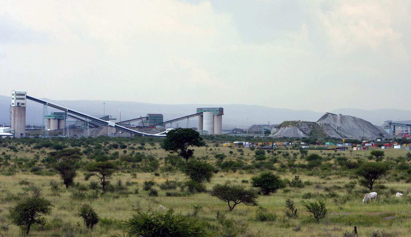 A view of the above-ground components of the platinum mine operated by Lonmin near Rustenburg, South Africa, in 2008.