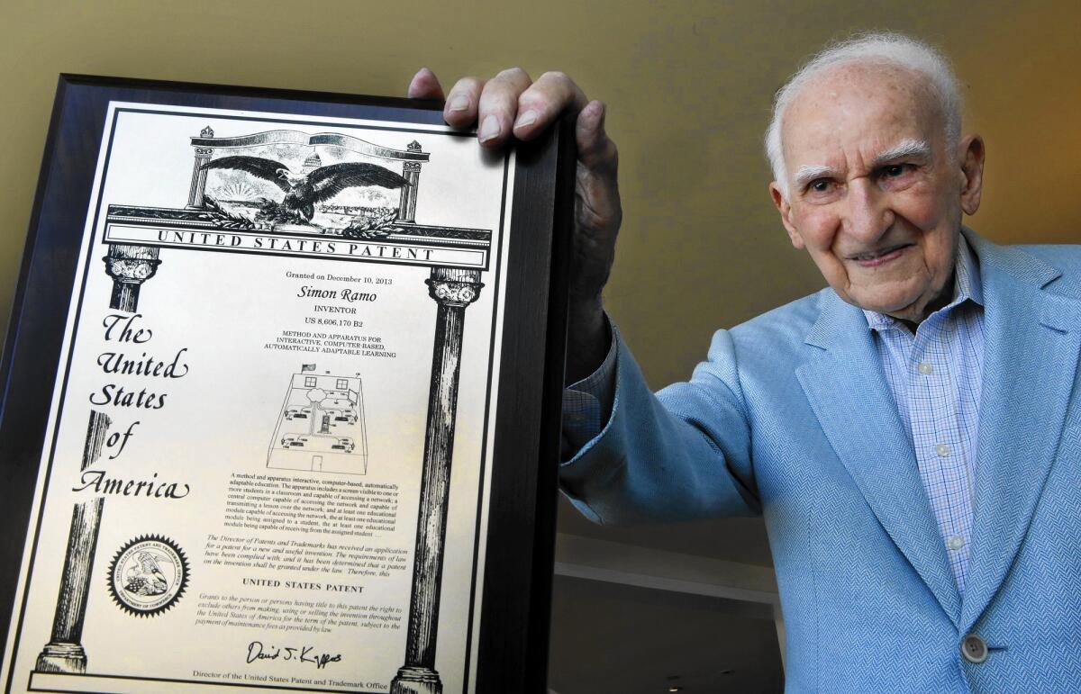 Simon Ramo received his last patent, for a computer-based learning invention, at age 100.
