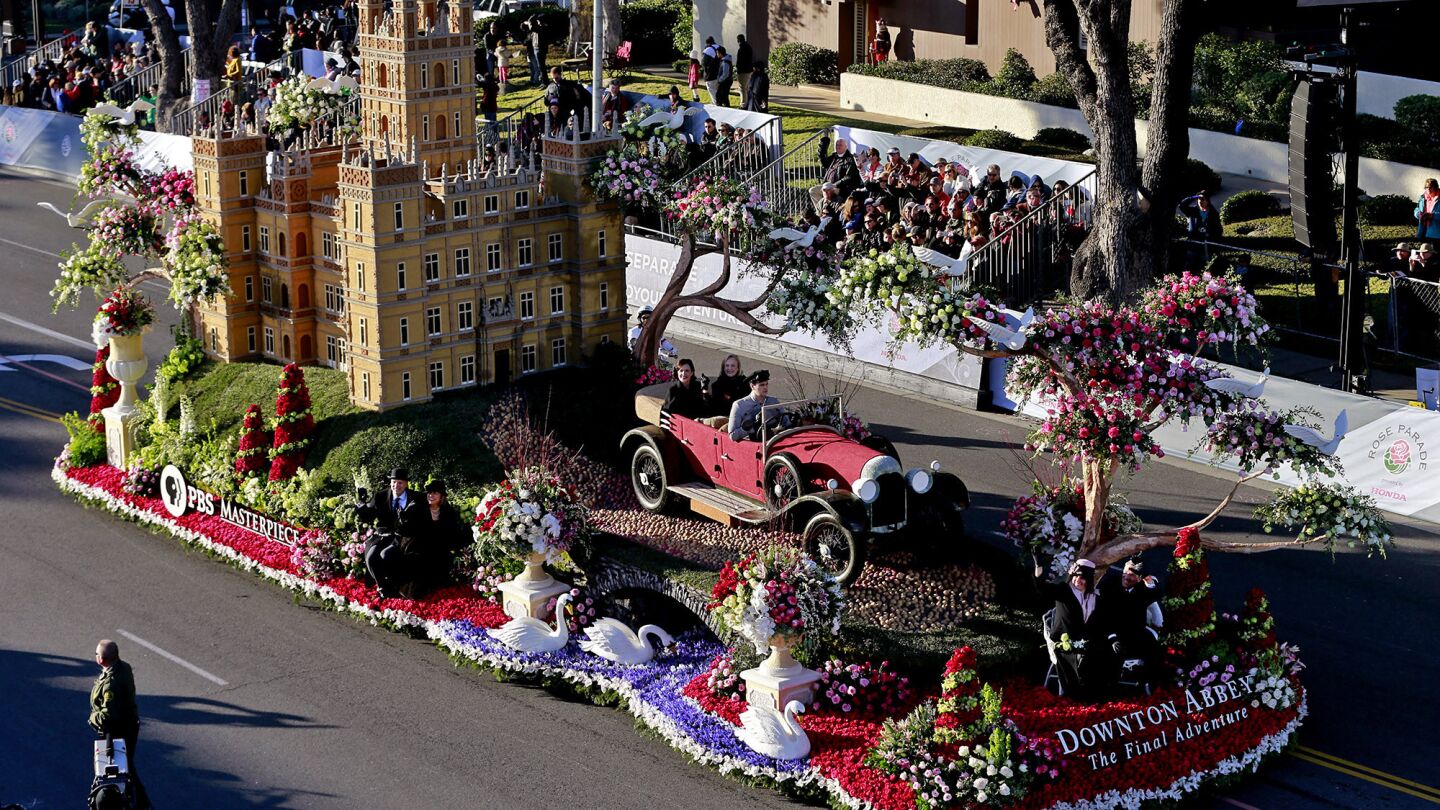 Public Broadcasting Service's float "Downton Abbey: The Final Adventure" during the 2016 Rose Parade.