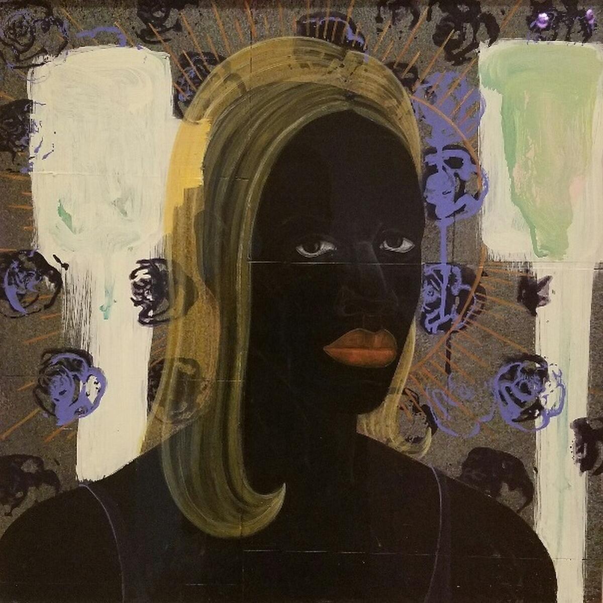 Kerry James Marshall, "Self-Portrait of the Artist as a Super Model," 1994, acrylic and collage on board (MOCA)
