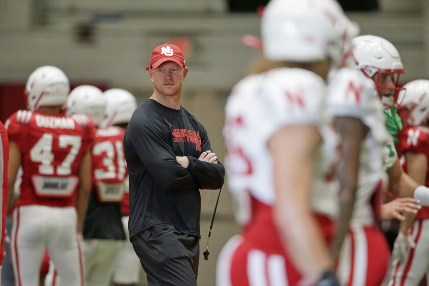 Nebraska head coach Scott Frost follows preseason practice in Omaha, Neb. on Wednesday.