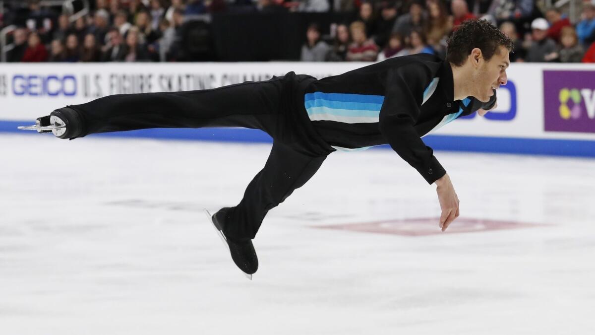 Jason Brown performs in the men's free skate during the U.S. figure skating championships Jan. 27 in Detroit.