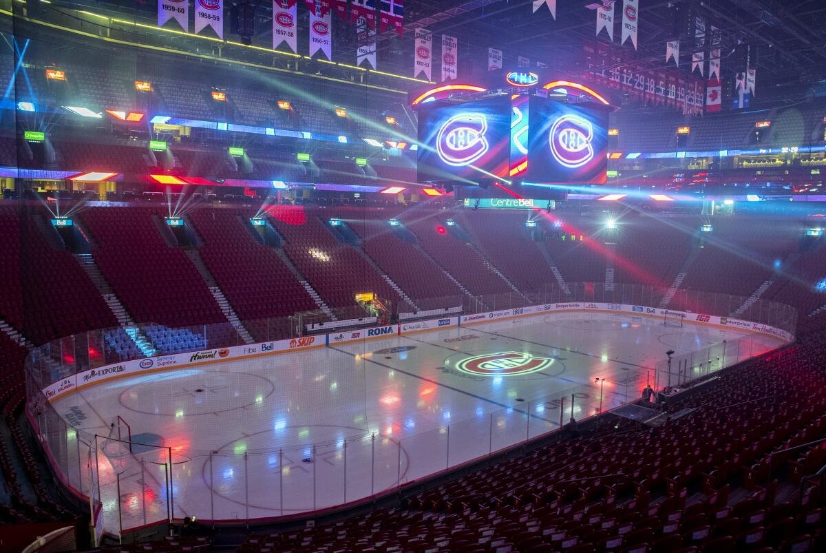 An empty Bell Centre in Montreal on Thursday before a game between the Montreal Canadiens and the Philadelphia Flyers.