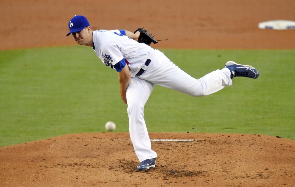 Alex Wood gave up two runs, one earned, on four hits over 6 1/3 innings of work against the New York Mets on May 10 at Dodger Stadium.