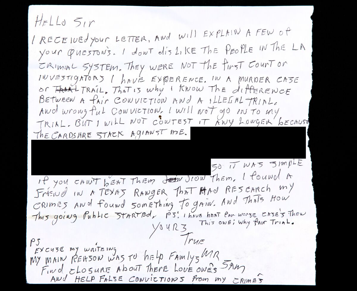 Letter from serial killer Sam Little
