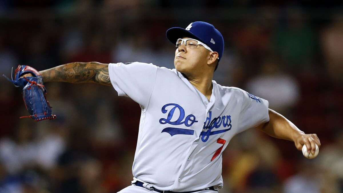 Julio Urias throws a pitch for Dodgers