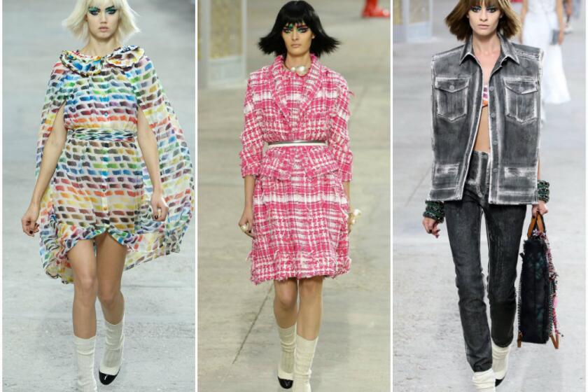 Looks from the Chanel spring/summer 2014 runway collection are presented during Paris Fashion Week.
