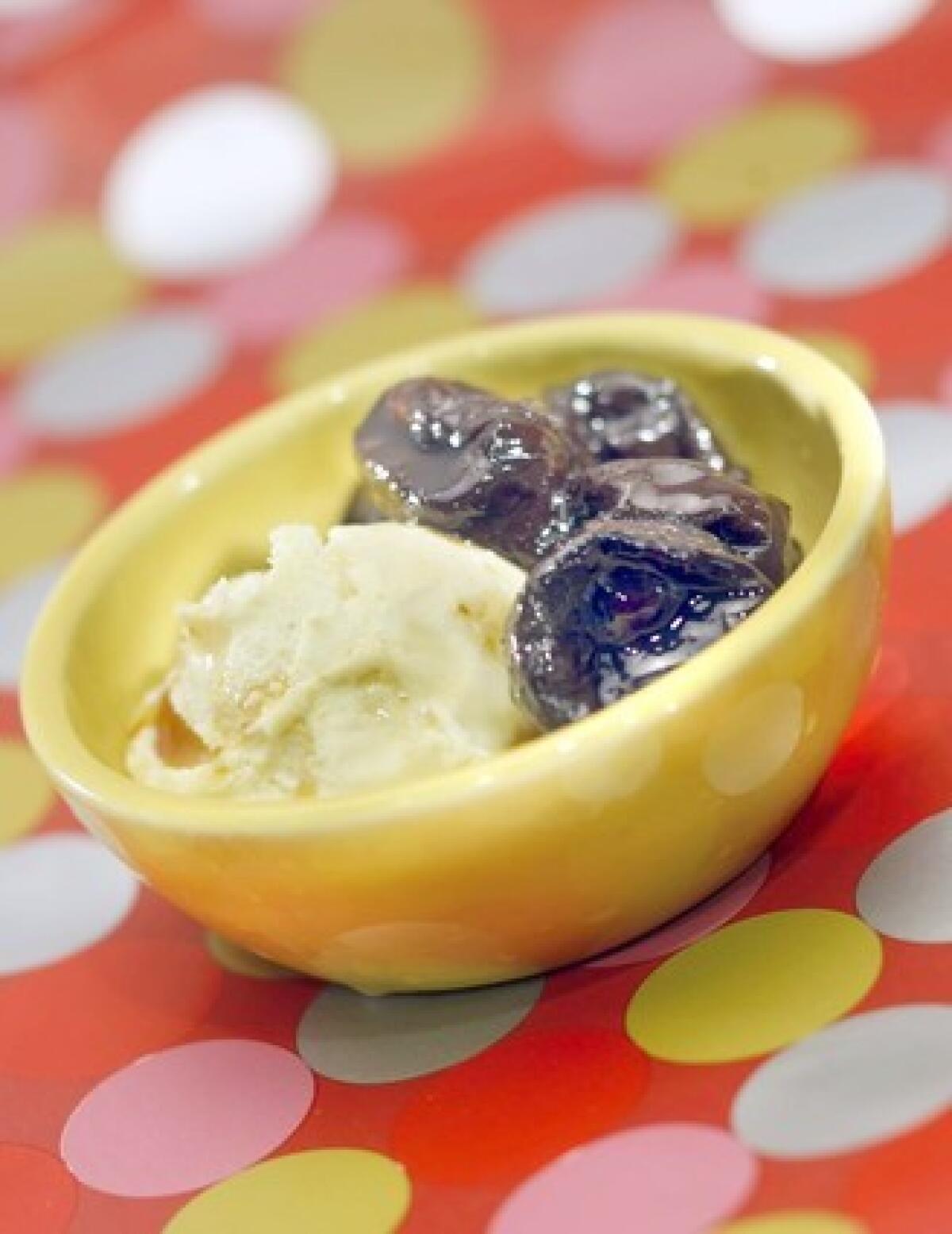 Prunes in Armagnac with ice cream.