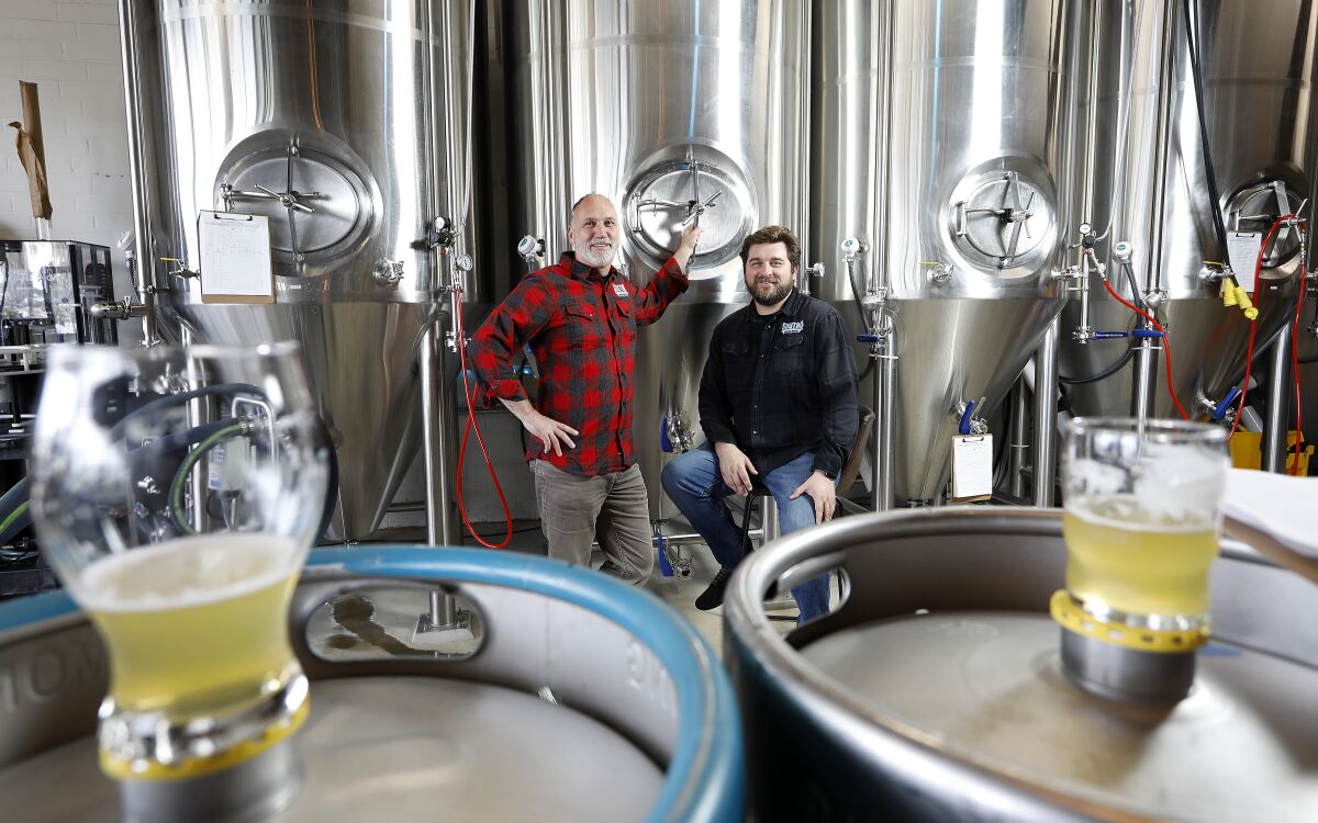 Joel Steinmetz, left, and Trevor Whitehead are co-founders of South O Brewing in Oceanside