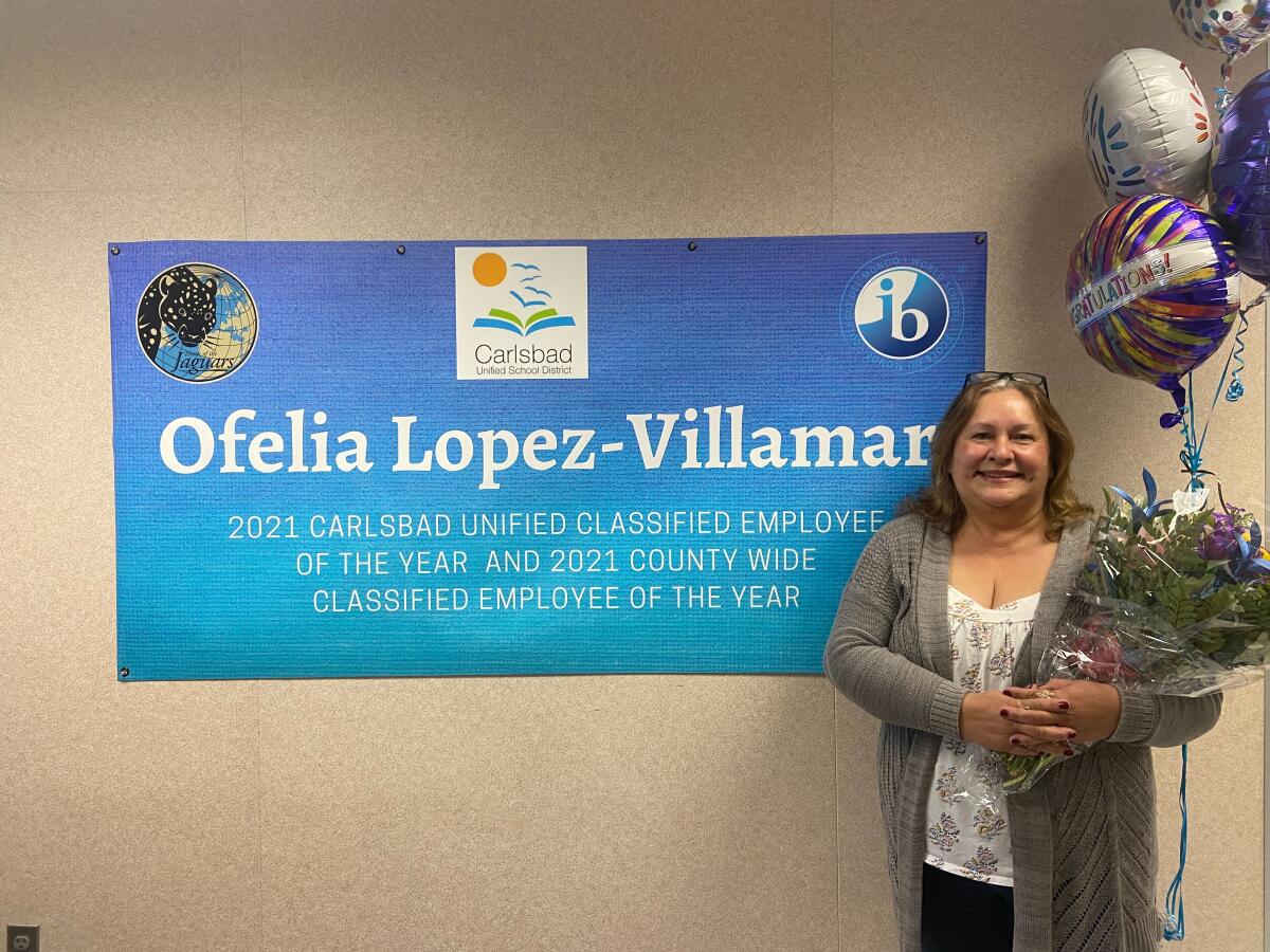 Ofelia Lopez-Villamar of the Carlsbad school district is the 2021 Classified Employee of the Year for San Diego County.
