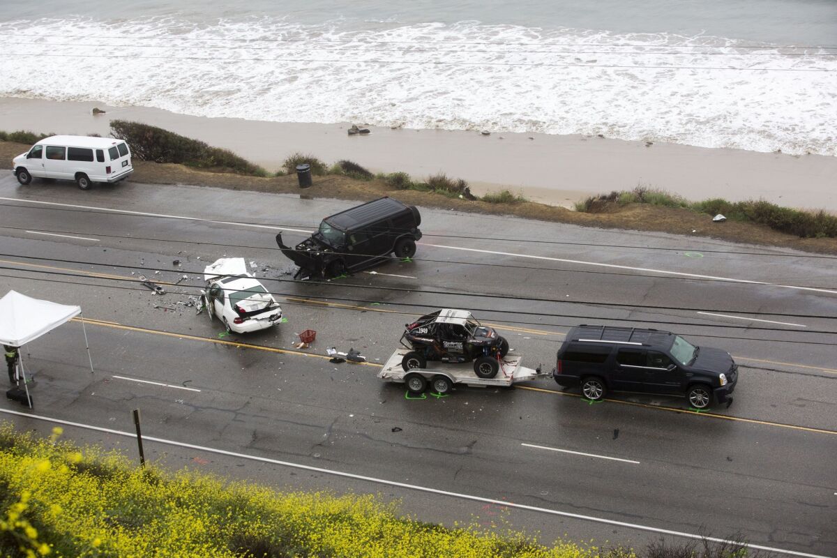 Shown is the scene of the Feb. 7 crash in which Kim Howe, 69, of Calabasas, died.