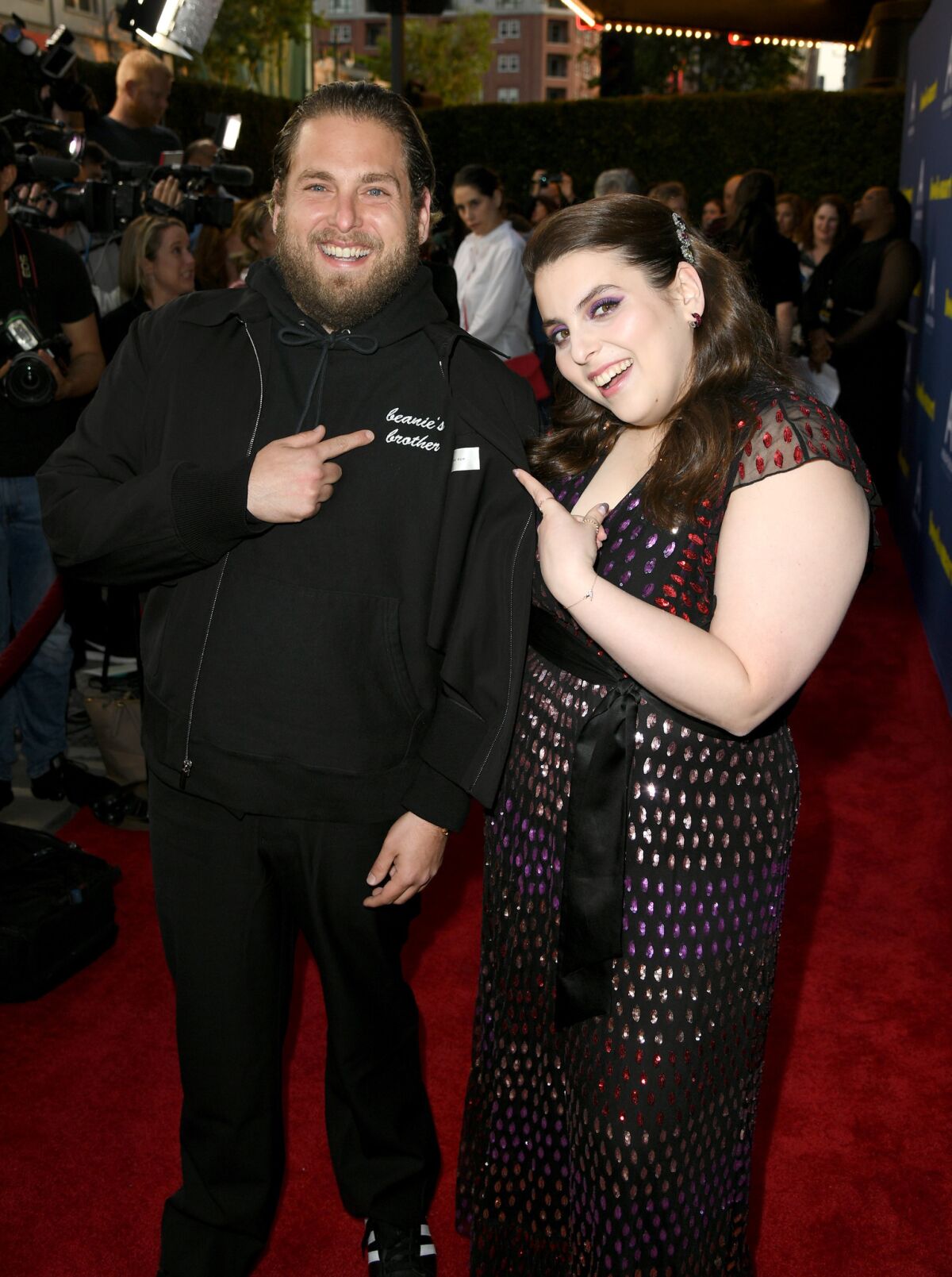 Siblings Jonah Hill, left, and Beanie Feldstein at the LA special screening of "Booksmart" at the Theatre at Ace Hotel on May 13.