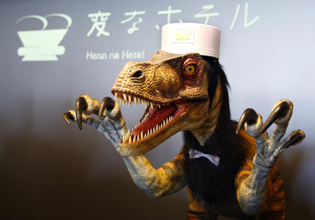 Meet a hotel lobby receptionist at the Henn na Hotel in Sasebo, Japan. He talks a little and is one of the all-robot staff members at the offbeat hotel that opened Wednesday.