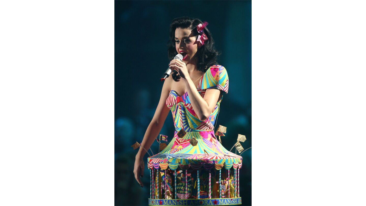 Katy Perry makes dreams come to life in a dress with a bottom featuring a carousel at the 2008 MTV Europe Music Awards. It's almost too good to be true.