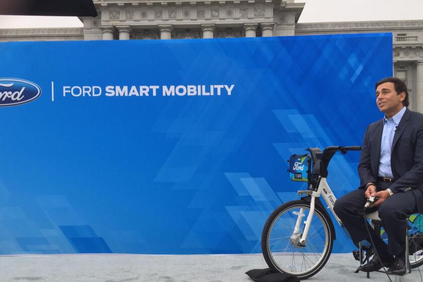 Ford CEO Mark Fields is shown ahead of his company's announcement in San Francisco on Friday.