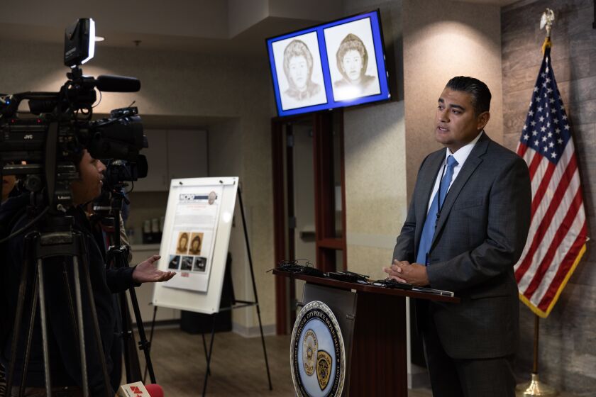 Police Sgt. Robert Gonzales speaks during a press conference on a double homicide and double attempted homicide at the National City Police Department on Thursday, June 8, 2023.