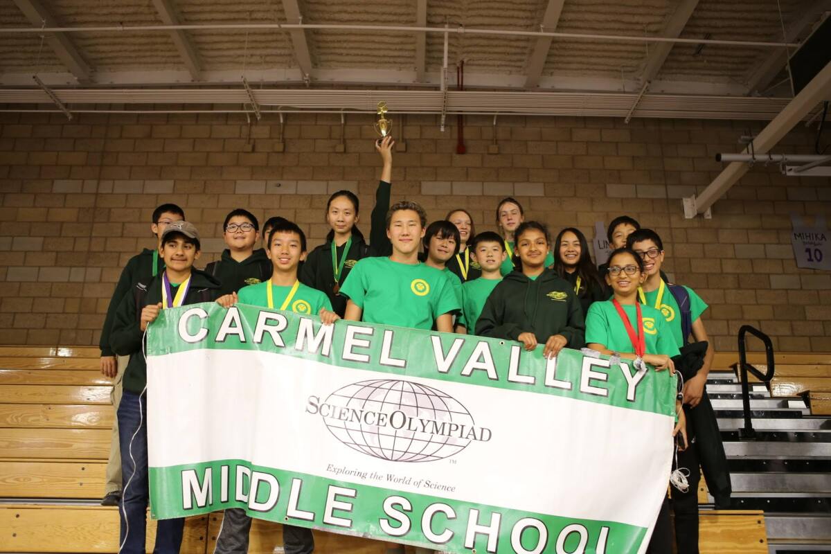The Carmel Valley Middle School students placed third at the Jeffrey Trails Science Olympiad competition.