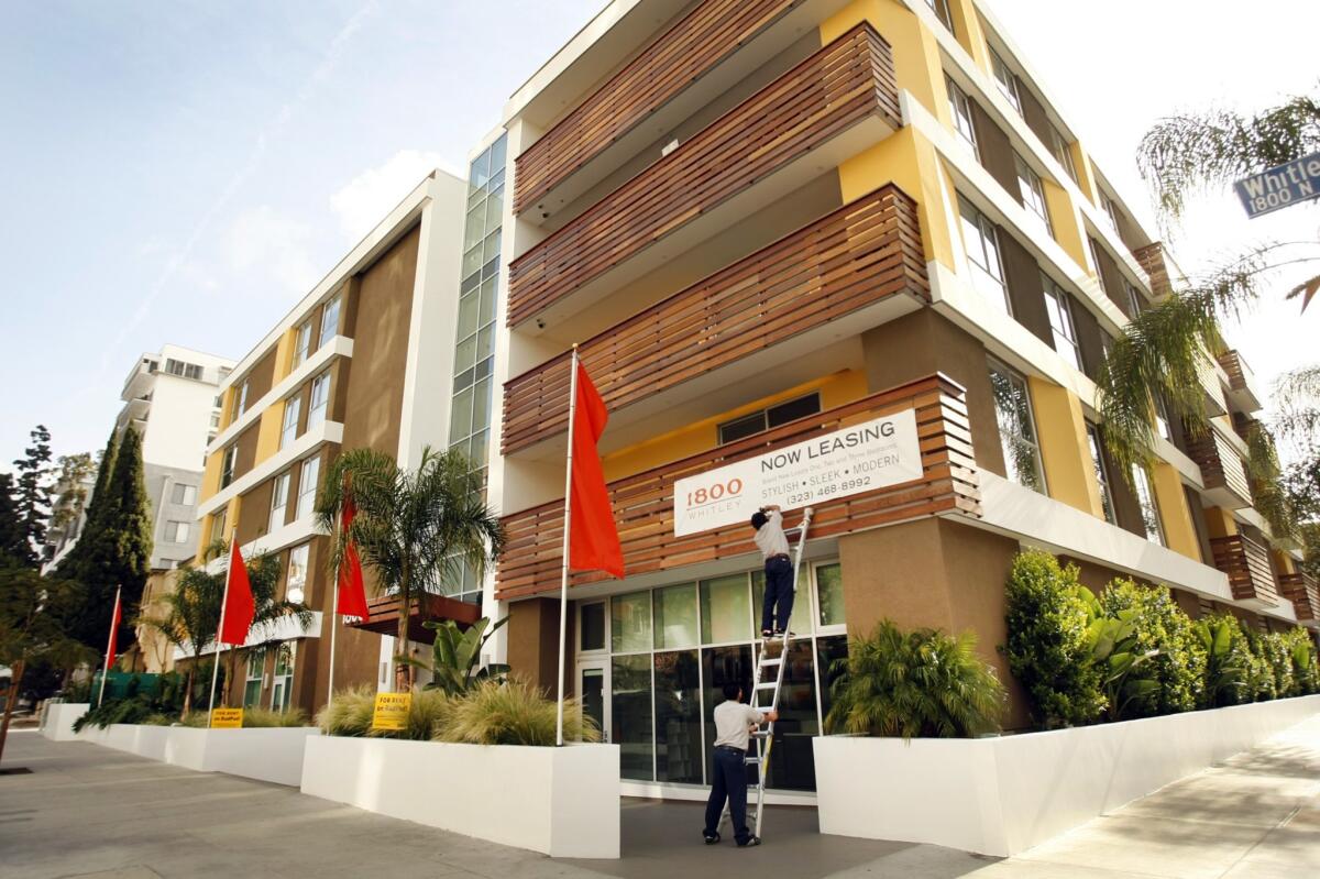 California's homeownership rate is at its lowest since World War II, and a third of renters spend more than half of their income on housing costs. Above, an apartment complex in Hollywood.