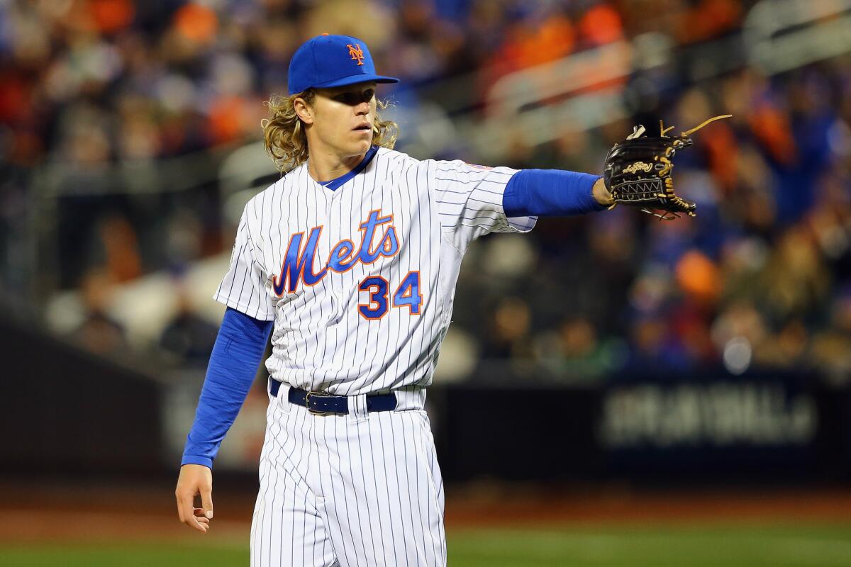 Mets pitcher Noah Syndergaard had a "message pitch" to open Game 3 against the Kansas City Royals at Citi Field on Oct. 30.