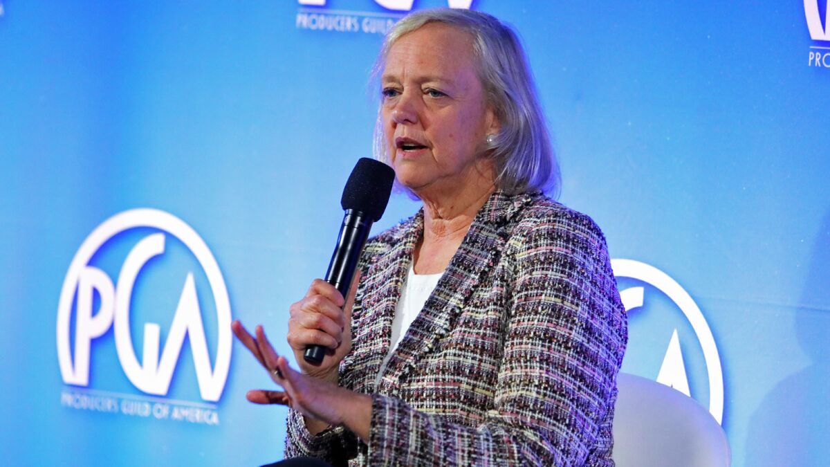 Meg Whitman speaks at the Produced By Conference in Burbank.