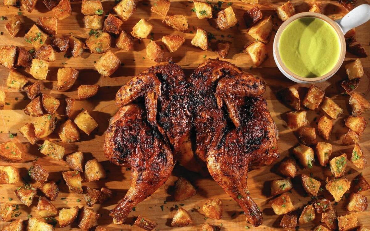 Peruvian-style roast chicken with spicy jalapeño sauce