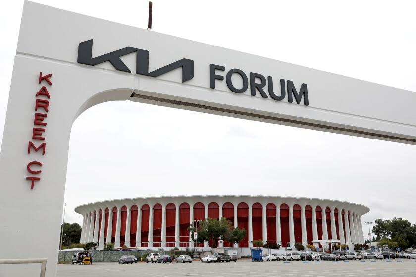 INGLEWOOD, CA - MARCH 31: Inglewood Forum will become Kia Forum in naming rights deal on Thursday, March 31, 2022 in Inglewood, CA. (Gary Coronado / Los Angeles Times)