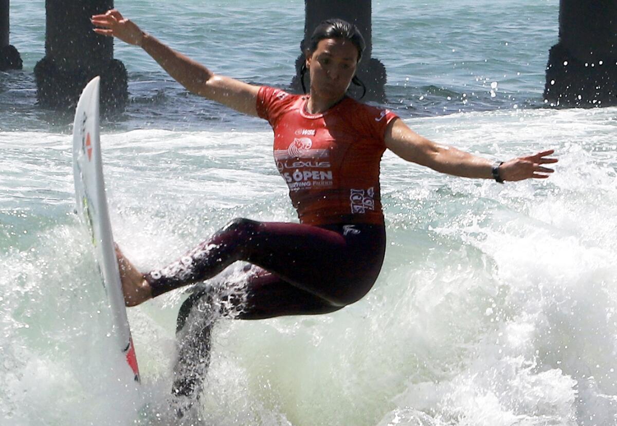 Sally Fitzgibbons of Australia competes in the U.S. Open of Surfing final on Sunday.