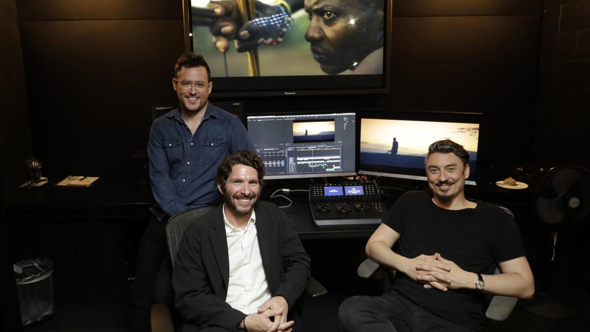 Martin Desmond Roe, left, Chris Uettwiller and Nick Frew of East Hollywood's Dirty Robber film production company. It has realized significant revenue from its work with brands, including documentaries that Nike and Apple invested in.