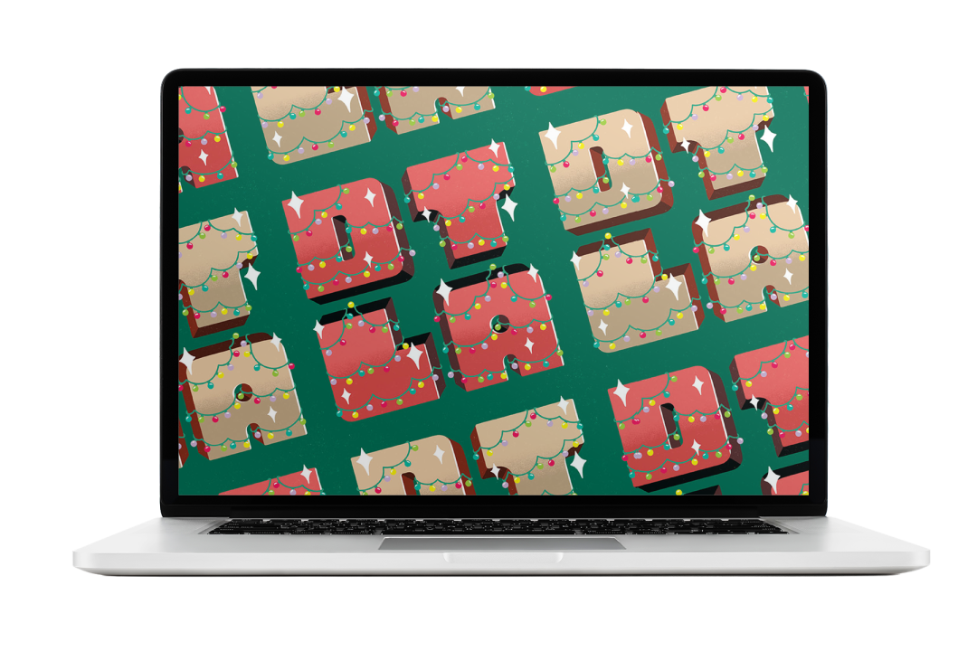 Letters spelling DTLA are decorated with Christmas lights.