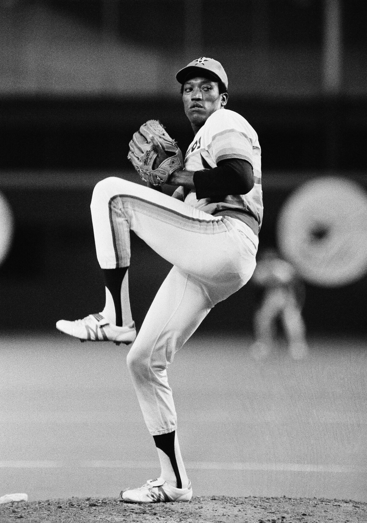 The Astros' J.R. Richard pitches against the Chicago Cubs on June 12, 1980, in Houston.