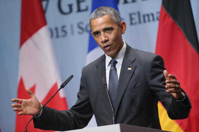 President Obama speaks at the conclusion of the summit of G-7 nations on June 8 near Garmisch-Partenkirchen, Germany.