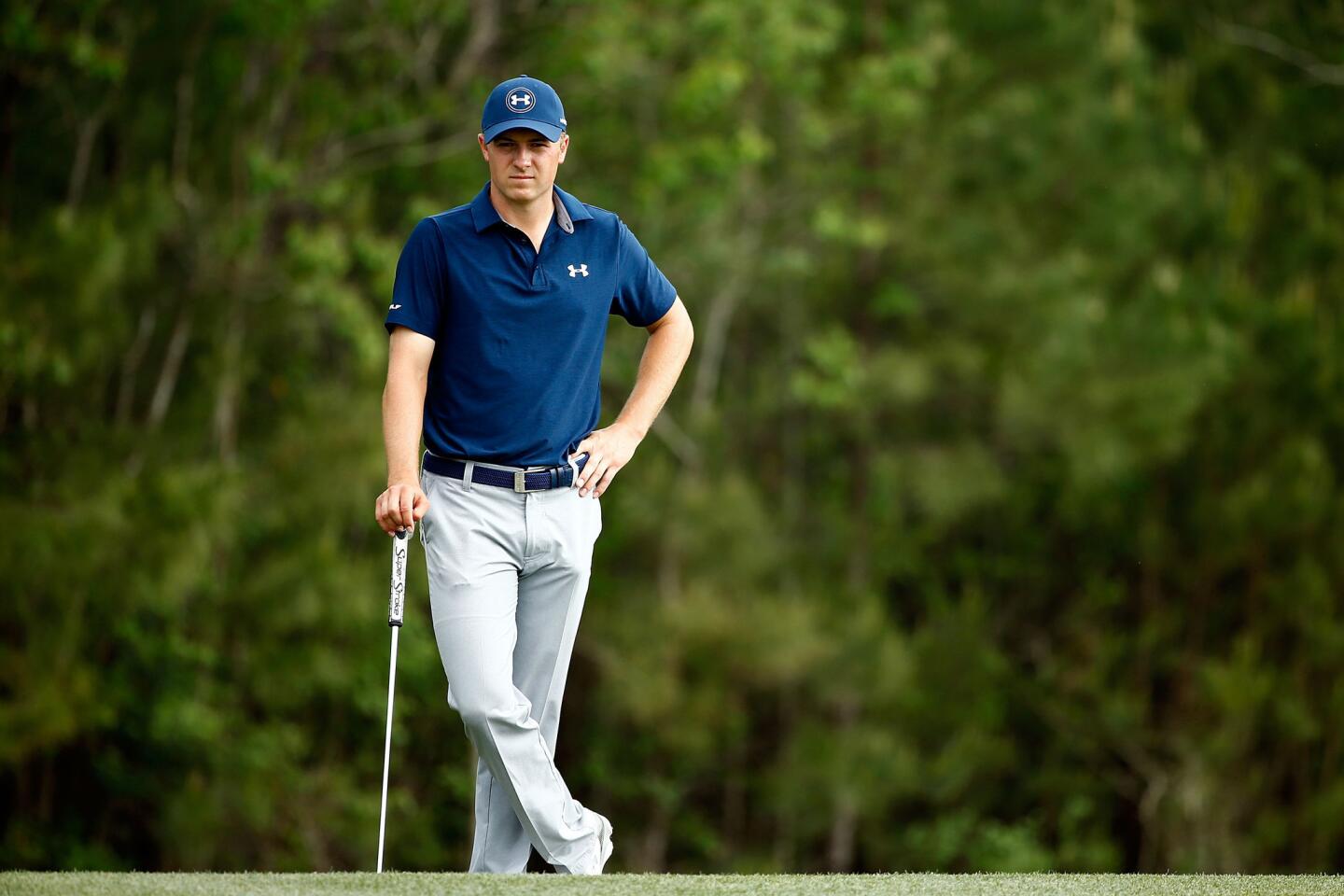 Jordan Spieth waits on the eighth green during the first round of the Shell Houston Open at the Golf Club of Houston on March 31, 2016.