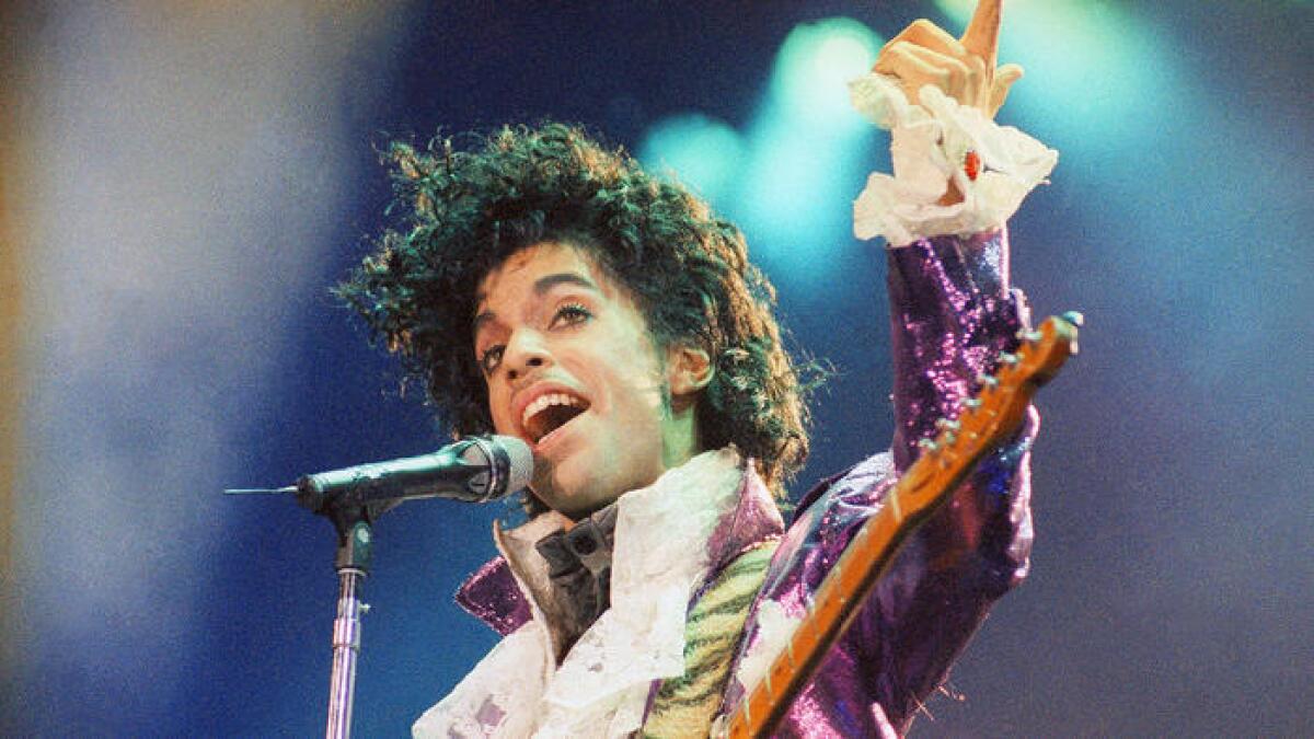 Prince performs at the Forum in Inglewood on Feb. 18, 1985.