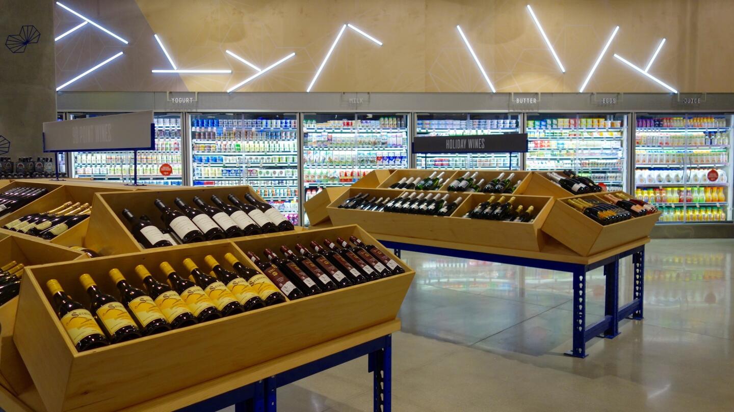 Wine section at the new Whole Foods in downtown Los Angeles