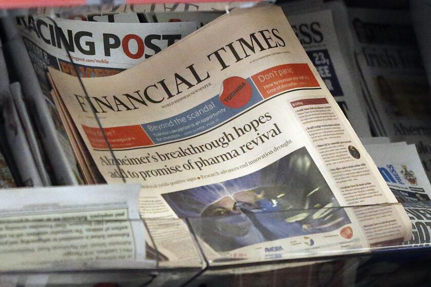 The Financial Times newspaper on display in London last month.